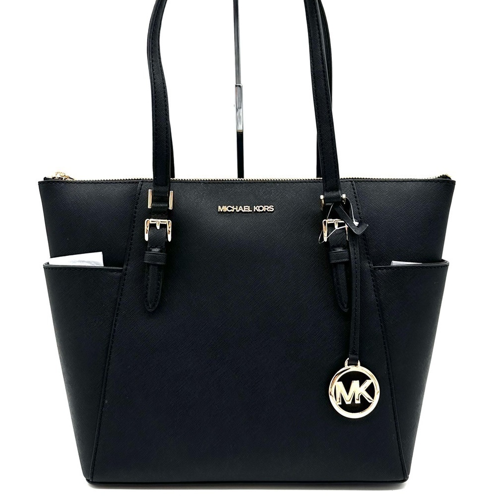 Michael Kors Large Charlotte Tote Bag Luggage Leather Black (NWT)